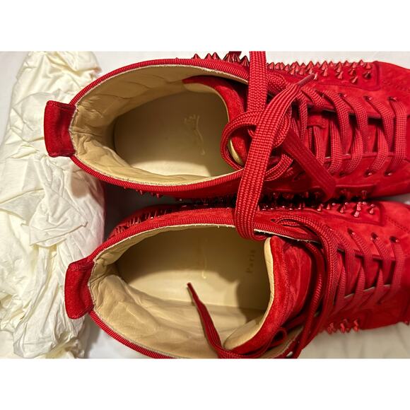 Christian Louboutin Louis Spikes High Top Sneakers Red Suede Mens NIB Size 46 main image 11
